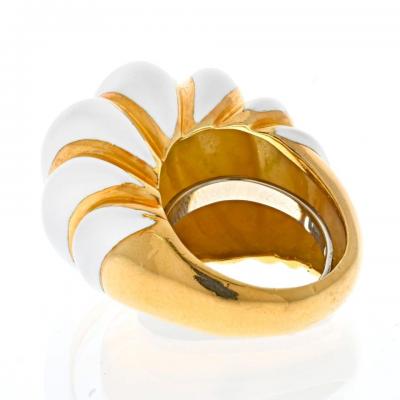 David Webb DAVID WEBB PLATINUM 18K YELLOW GOLD WHITE ENAMEL FLUTED SHRIMP COCKTAIL RING