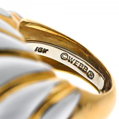 David Webb DAVID WEBB PLATINUM 18K YELLOW GOLD WHITE ENAMEL FLUTED SHRIMP COCKTAIL RING