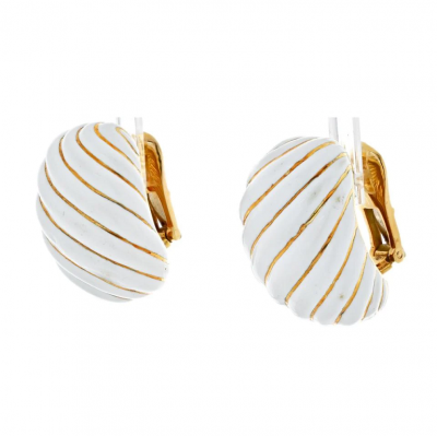 David Webb DAVID WEBB PLATINUM 18K YELLOW GOLD WHITE ENAMEL GOLD EARRINGS