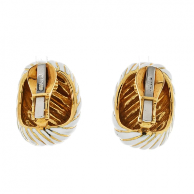David Webb DAVID WEBB PLATINUM 18K YELLOW GOLD WHITE ENAMEL GOLD EARRINGS