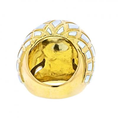 David Webb DAVID WEBB PLATINUM 18K YELLOW GOLD WHITE ENAMEL HIGH DOME RING