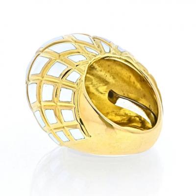 David Webb DAVID WEBB PLATINUM 18K YELLOW GOLD WHITE ENAMEL HIGH DOME RING