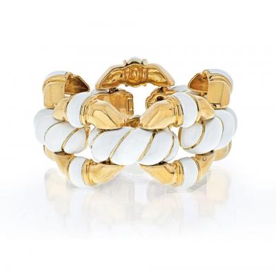 David Webb DAVID WEBB PLATINUM 18K YELLOW GOLD WHITE ENAMEL LINK BRACELET