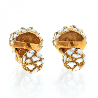 David Webb DAVID WEBB PLATINUM 18K YELLOW GOLD WHITE ENAMEL LION RUBY EYES CUFF LINKS