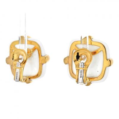 David Webb DAVID WEBB PLATINUM 18K YELLOW GOLD WHITE JASPER EARRINGS