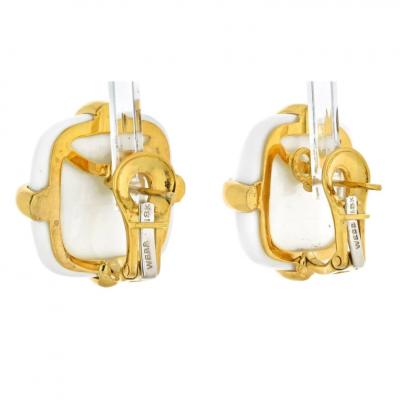 David Webb DAVID WEBB PLATINUM 18K YELLOW GOLD WHITE JASPER EARRINGS