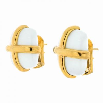 David Webb DAVID WEBB PLATINUM 18K YELLOW GOLD WHITE JASPER EARRINGS