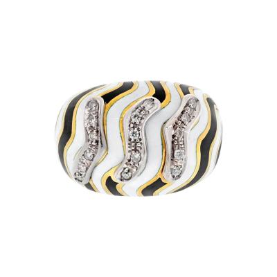 David Webb DAVID WEBB PLATINUM 18K YELLOW GOLD ZEBRA DIAMOND BOMBE RING