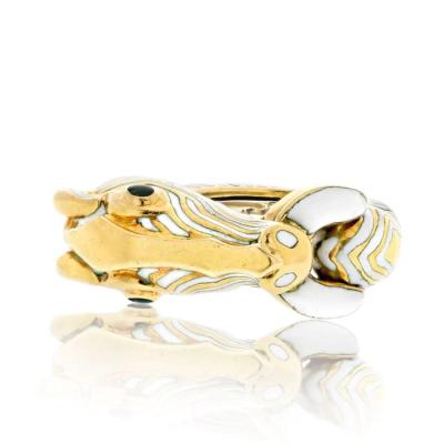 David Webb DAVID WEBB PLATINUM 18K YELLOW GOLD ZEBRA WHITE ENAMEL ANIMAL RING