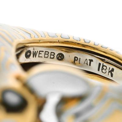David Webb DAVID WEBB PLATINUM 18K YELLOW GOLD ZEBRA WHITE ENAMEL ANIMAL RING