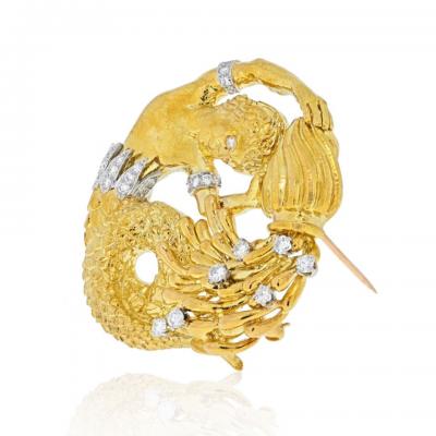 David Webb DAVID WEBB PLATINUM 18K YELLOW GOLD ZODIAC AQUARIUS PENDANT