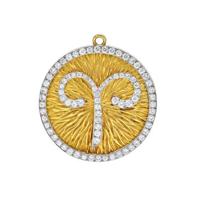 David Webb DAVID WEBB PLATINUM 18K YELLOW GOLD ZODIAC ARIES LARGE PENDANT