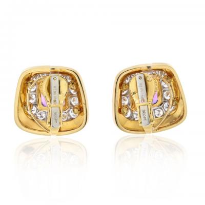 David Webb DAVID WEBB PLATINUM 18K YG CUSHION CUT AMETHYST AND DIAMOND CLIP ON EARRINGS