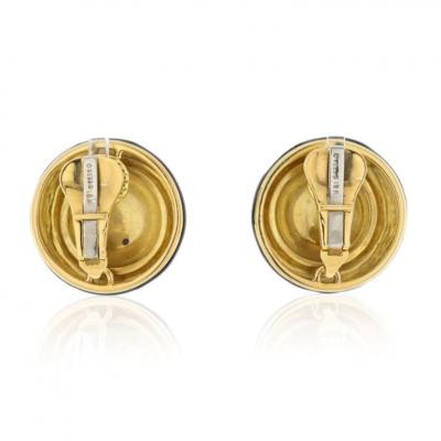David Webb DAVID WEBB PLATINUM 18K YG HAMMERED GOLD AND BLACK ENAMEL CLIP EARRINGS