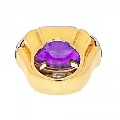 David Webb DAVID WEBB PLATINUM 18K YG OVAL AMETHYST GREEN ENAMEL AND DIAMOND RING