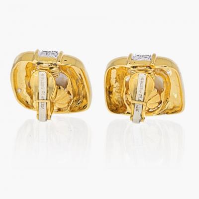 David Webb DAVID WEBB PLATINUM 18K YG SOFT CUSHION SHAPED PEARL AND DIAMOND EARRINGS