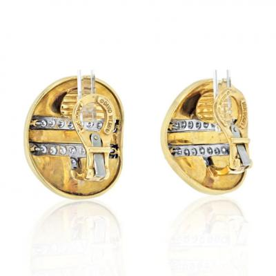 David Webb DAVID WEBB PLATINUM 18K YG WHITE ENAMEL DIAMOND METRO COLLECTION EARRINGS
