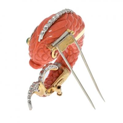 David Webb DAVID WEBB PLATINUM CARVED CORAL DOLPHIN CLIP BROOCH