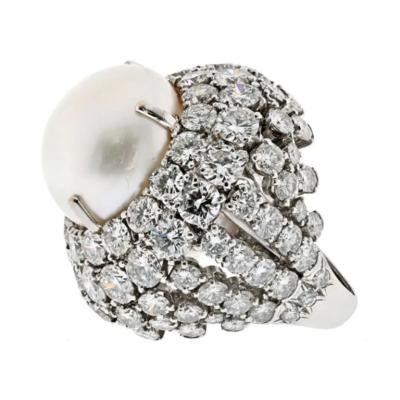 David Webb DAVID WEBB PLATINUM DIAMOND AND SOUTH SEA PEARL COCKTAIL RING