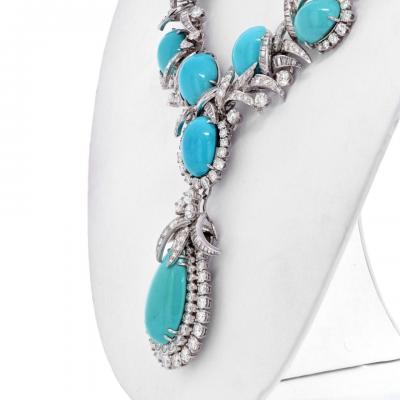 David Webb DAVID WEBB PLATINUM TURQUOISE AND DIAMOND NECKLACE