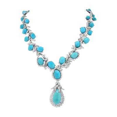 David Webb DAVID WEBB PLATINUM TURQUOISE AND DIAMOND NECKLACE