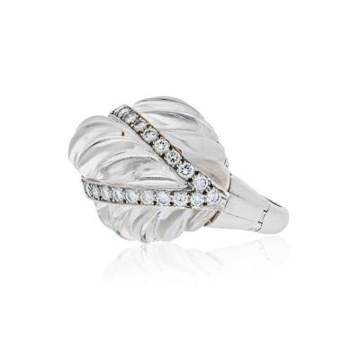 David Webb DAVID WEBB ROCK CRYSTAL PLATINUM 18K WHITE GOLD ROCK CRYSTAL DIAMOND ARCH RING