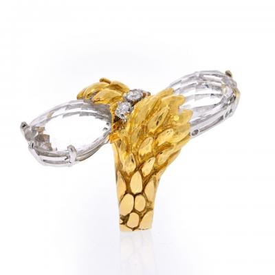 David Webb DAVID WEBB ROCK CRYSTAL PLATINUM 18K YELLOW GOLD ROCK CYSTAL BYPASS RING