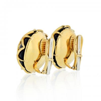 David Webb DAVID WEBB SNOWFLAKE PLATINUM 18K YELLOW GOLD ONYX WEBB EARRINGS