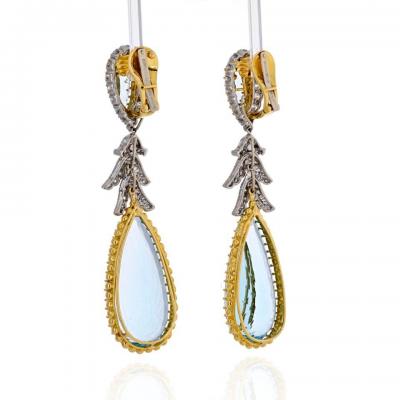David Webb DAVID WEBB TEARDROP BLUE AQUAMARINE AND DIAMOND DANGLING EARRINGS