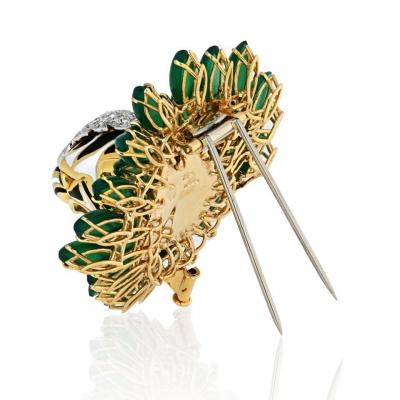 David Webb DAVID WEBB TIGER PLATINUM 18K YELLOW GOLD DIAMOND AND CHRYSOPRAVE BROOCH