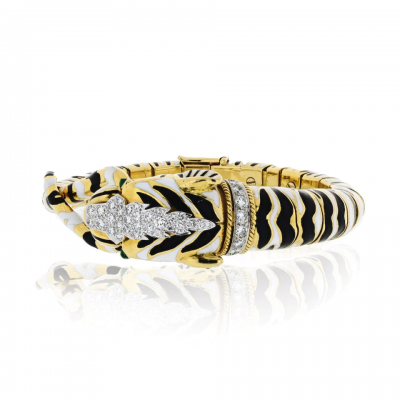 David Webb DAVID WEBB TIGER PLATINUM 18K YELLOW GOLD ENAMEL STRIPPED BRACELET