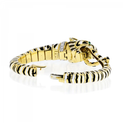 David Webb DAVID WEBB TIGER PLATINUM 18K YELLOW GOLD ENAMEL STRIPPED BRACELET