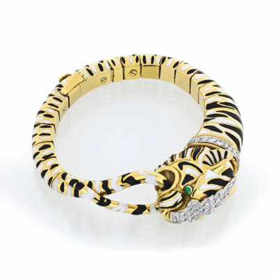 David Webb DAVID WEBB TIGER PLATINUM 18K YELLOW GOLD ENAMEL STRIPPED BRACELET