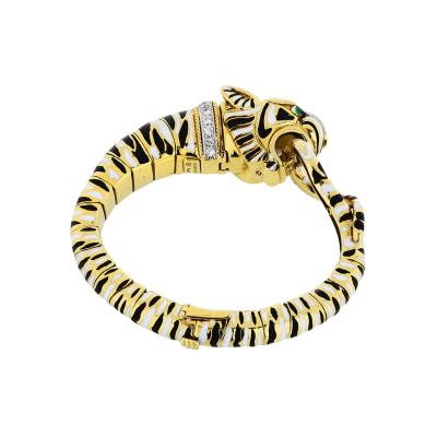 David Webb DAVID WEBB TIGER PLATINUM 18K YELLOW GOLD ENAMEL STRIPPED BRACELET