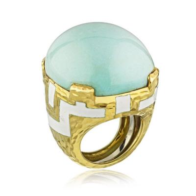 David Webb DAVID WEBB TURQUOISE PLATINUM 18K YELLOW GOLD DOME RING