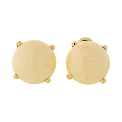 David Webb DAVID WEBB WHITE CORAL 18K YELLOW GOLD CLIP ON ROUND EARRINGS