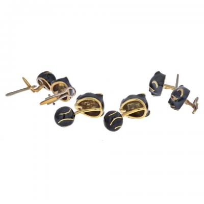 David Webb DAVID WEBB YELLOW GOLD BLACK PANTHER MENS SUIT SET CUFF LINKS