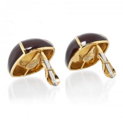 David Webb DAVID WEBB YELLOW GOLD LARGE SQUARE CUSHION BROWN ENAMEL CLIP ONS EARRINGS