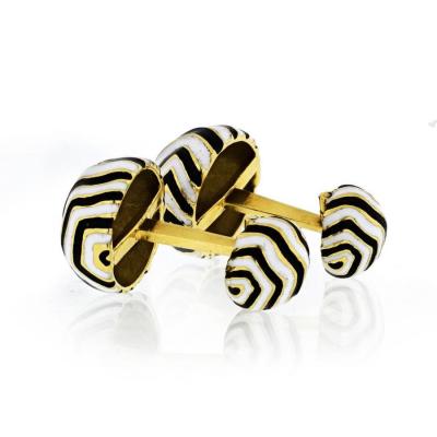 David Webb DAVID WEBB ZEBRA 18K YELLOW GOLD STRIPE CUFF LINKS