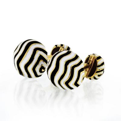 David Webb DAVID WEBB ZEBRA 18K YELLOW GOLD STRIPE CUFF LINKS
