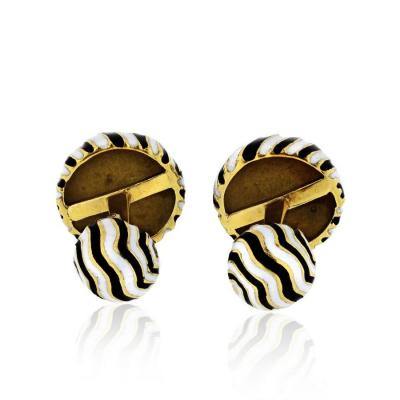 David Webb DAVID WEBB ZEBRA 18K YELLOW GOLD STRIPE CUFF LINKS