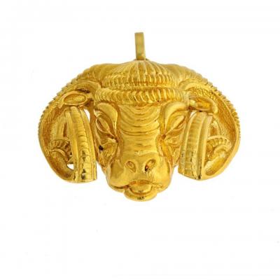 David Webb DAVID WEBB ZODIAC KINGDOM 18K YELLOW GOLD GOLD ARIES RAM HEAD PENDANT