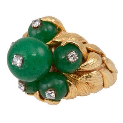 David Webb David Webb 18K Gold Green Chrysoprase and Diamond Ring