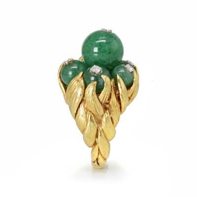 David Webb David Webb 18K Gold Green Chrysoprase and Diamond Ring