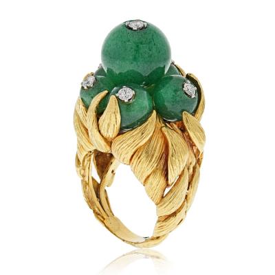 David Webb David Webb 18K Gold Green Chrysoprase and Diamond Ring