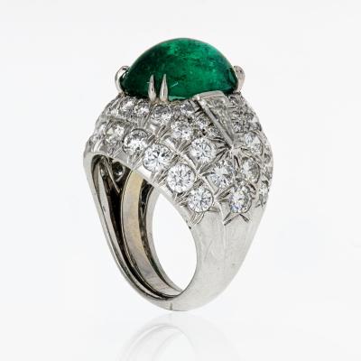 David Webb David Webb 18K Gold Green Emerald And Diamond Bombe Ring