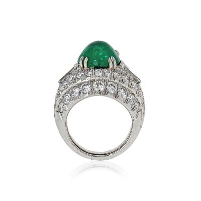 David Webb David Webb 18K Gold Green Emerald And Diamond Bombe Ring