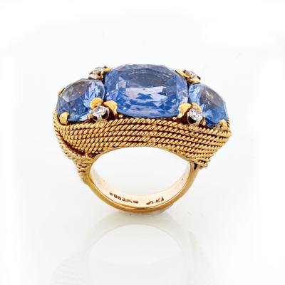 David Webb David Webb 18K Gold Sapphire Rope Motif Ring
