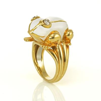 David Webb David Webb 18K Gold White Enamel Diamond Eyes Frog Ring
