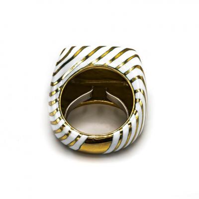 David Webb David Webb 18K Gold White Enamel Ring
